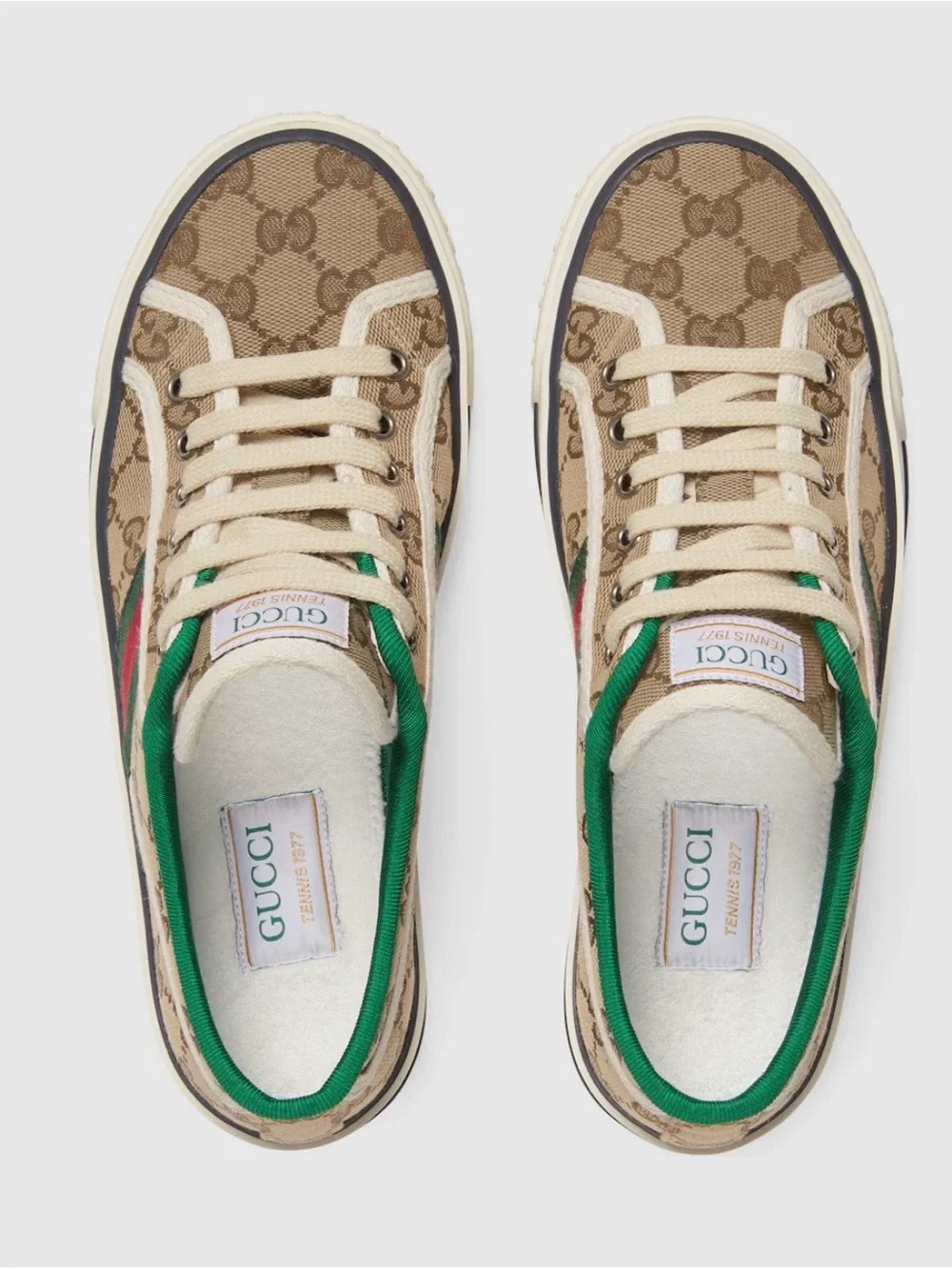 Gucci Tan GG Supreme Low-Top Sneaker with Green-Red